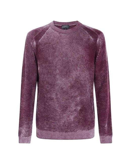 Emporio Armani Purple Ribbed Virgin Wool Sweater With Mélange Print for men