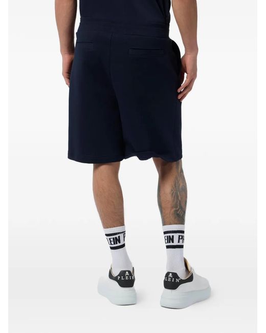 Philipp Plein Blue Logo-Patch Track Shorts for men