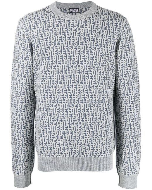 DIESEL Gray Logo-Jacquard Long-Sleeved Jumper for men