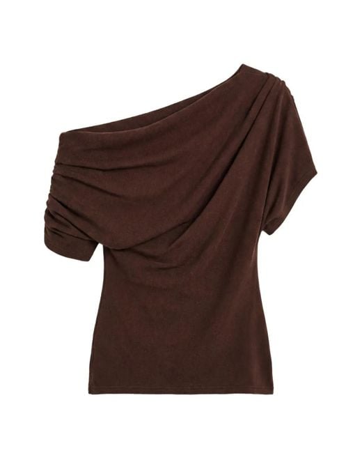 Reformation Brown Iris Off-Shoulder Knitted Top