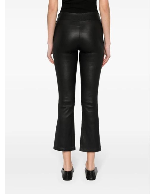Arma Black Flared Cropped Leather Trousers