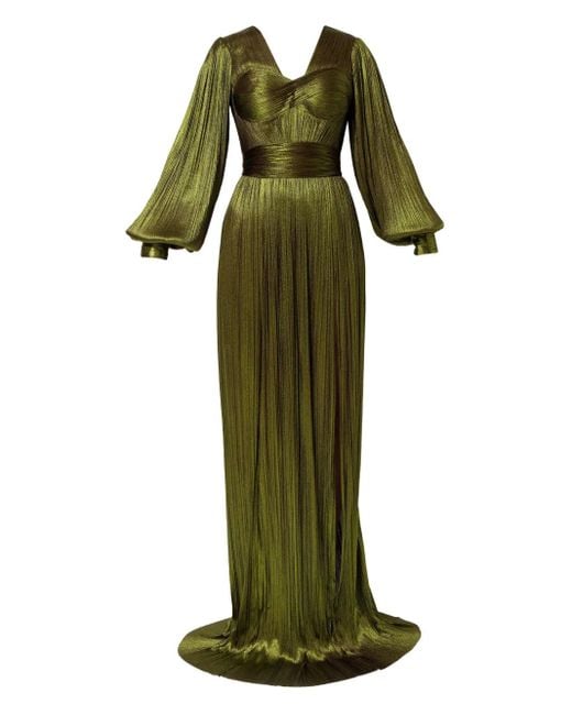 IRIS SERBAN Green Pleated Long-Sleeve Dress