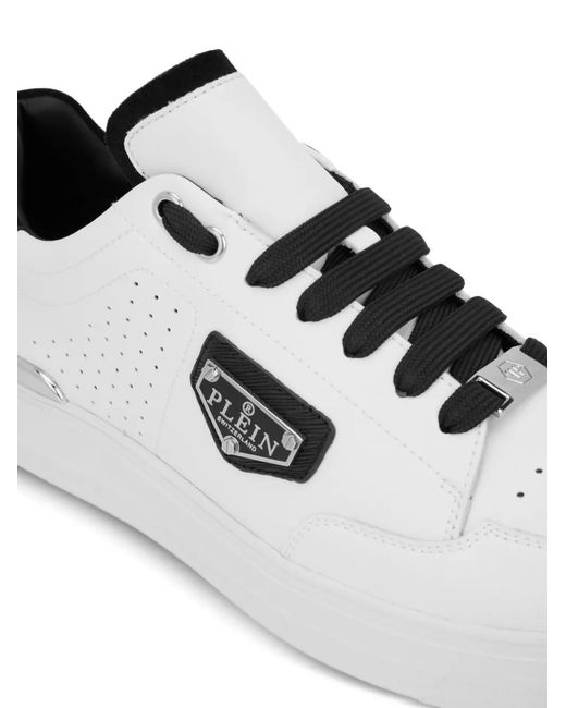 Philipp Plein White Logo-Plaque Lace-Up Sneakers