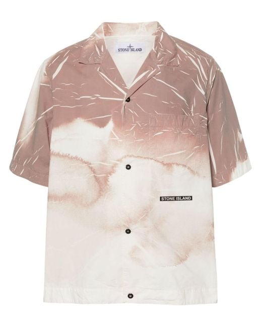 Stone Island White Abstract-print Short-sleeve Shirt for men