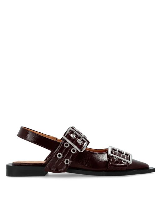Ganni White Buckle Ballerina Shoes