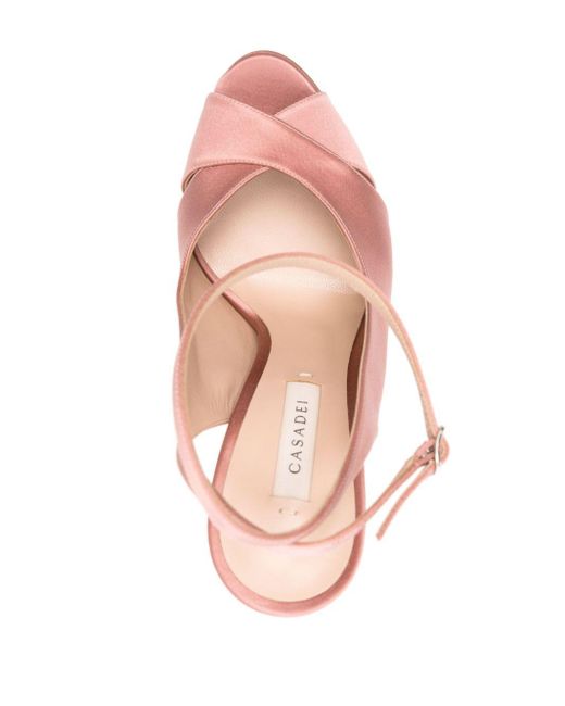 Casadei Pink Flora Jolly 155mm Satin Sandals