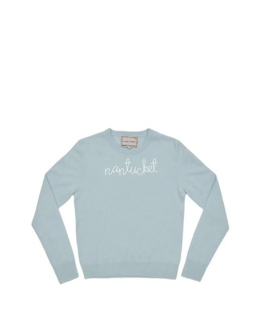 Lingua Franca Blue Nantucket Embroidered-Lettering Sweater