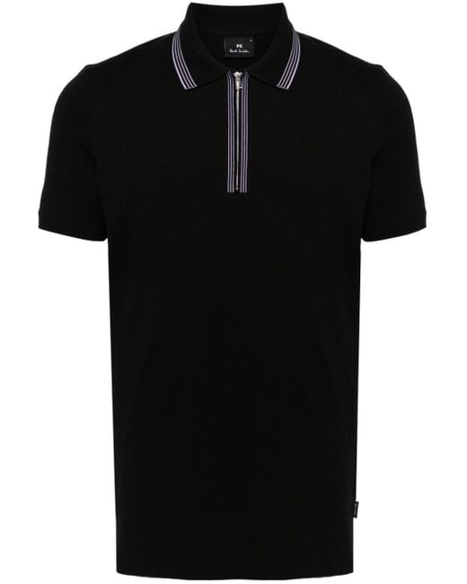 PS by Paul Smith Black Half Zip Polo Shirt for men