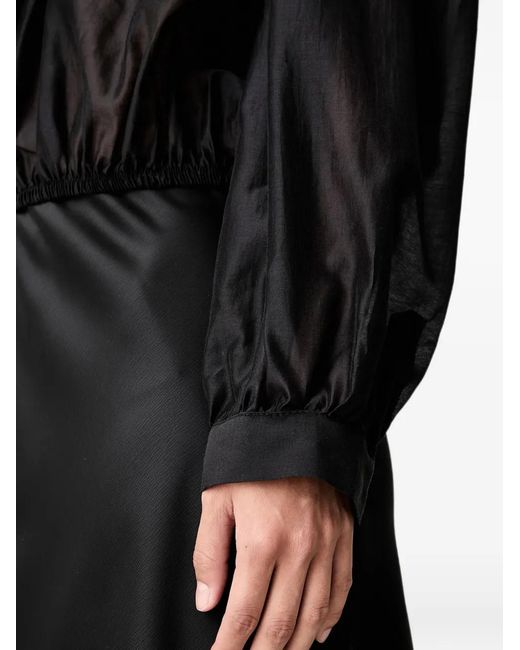 ViCOLO Black Pussy-Bow Sheer-Finish Blouse