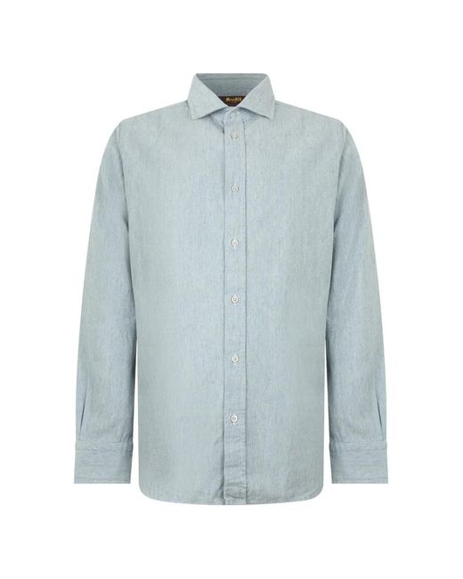 Moorer Blue Spread-Collar Shirt for men