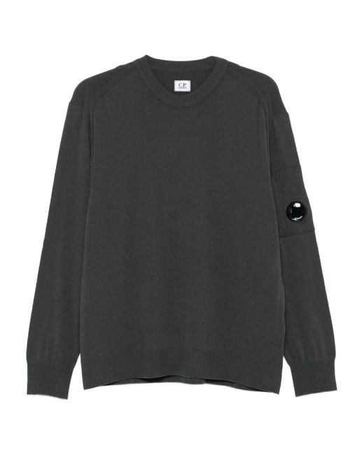 C P Company Black Lens-Detail Crew-Neck Sweater for men