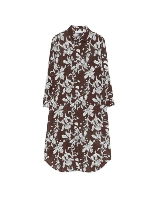 ROSSO35 White Floral-Print Midi Dress