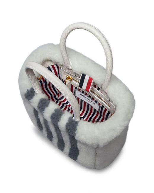 Thom Browne Gray Shearling Stripe Tote Bag