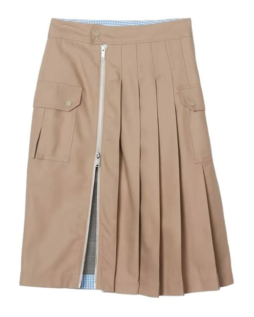 3.1 Phillip Lim Brown Zip-Pleated Cotton Midi Skirt