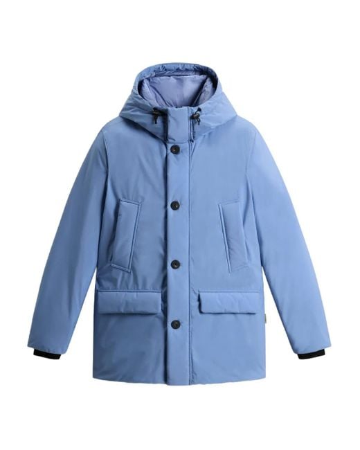 Woolrich Blue Hooded Button-Fastening Padded Jacket for men