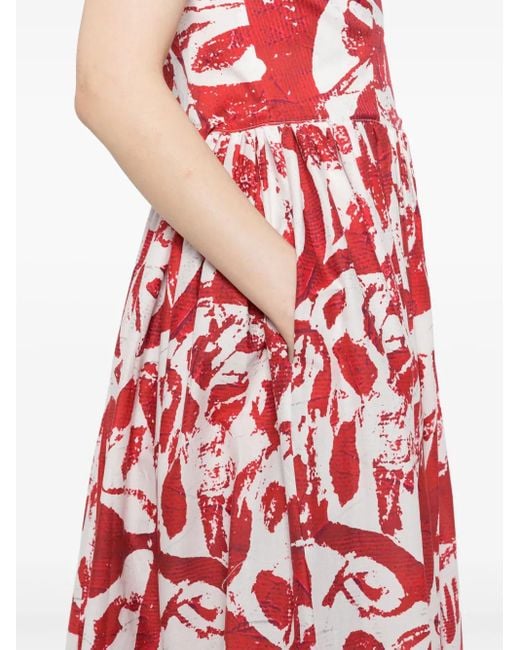 Stella Jean Red Printed Midi Dress