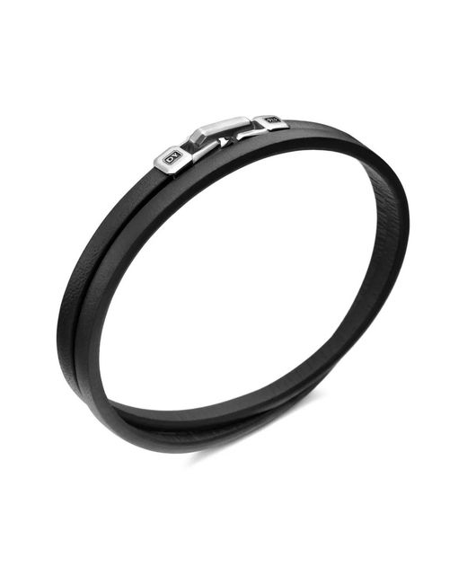 David Yurman Black Sterling Streamline Double Wrap Leather Bracelet (4Mm) for men