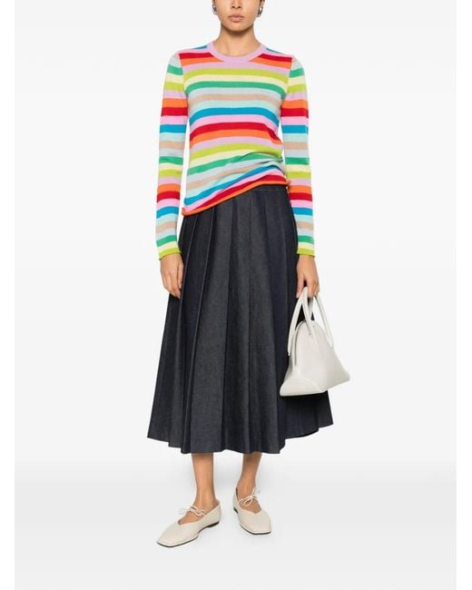 Allude Blue Striped-Pattern Crew-Neck Sweater