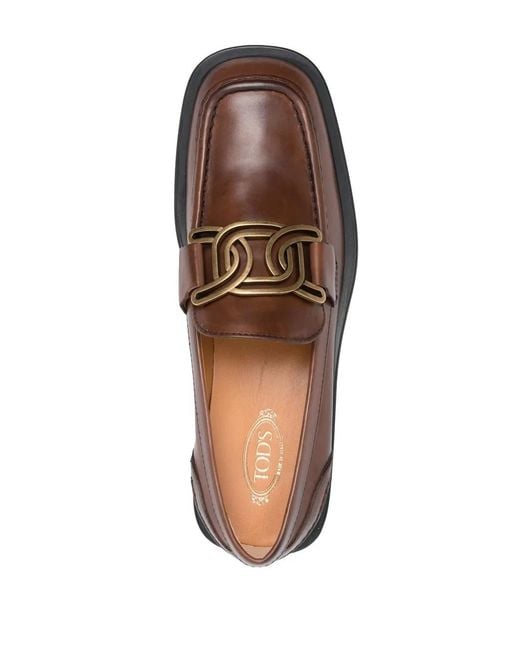 Tod's Brown Kate Chain-Link Leather Loafers