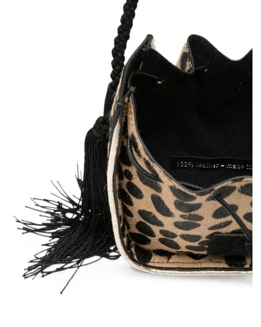 Forte_forte Black Tassel-Detail Leopard-Print Shoulder Bag