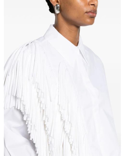 Erika Cavallini Semi Couture White Fringe-Trimmed Shirt