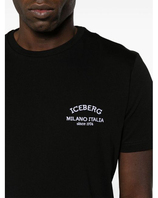 Iceberg Black Logo-embroidered Cotton T-shirt for men