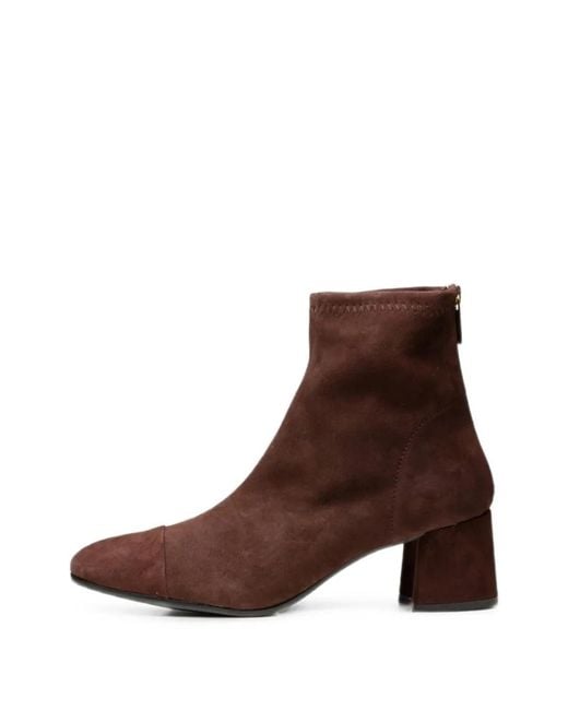 Poche Paris Brown Suede Block-Heel Ankle Boots