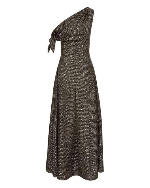 Oscar de la Renta Black Chevron-Pattern Silk Twill Dress