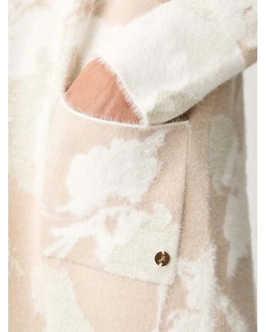 Joseph Ribkoff White Floral-Print Open-Front Long Cardigan