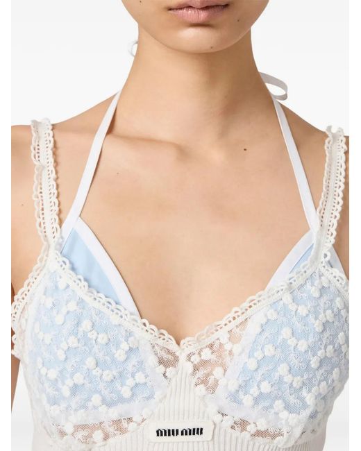 Miu Miu White Cotton And Lace Dress