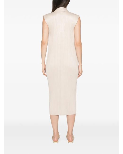 Pleats Please Issey Miyake White Pleated Midi Dress