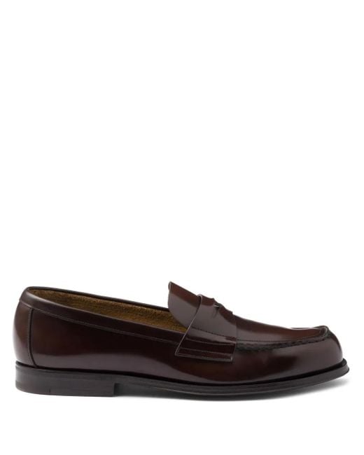 Prada Brown Penny-Slot Leather Loafers for men