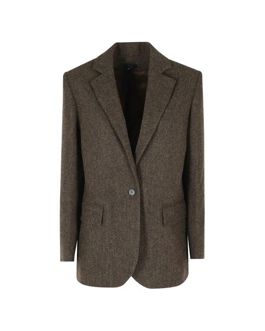 Soeur Brown Herringbone-Pattern Single-Breasted Blazer