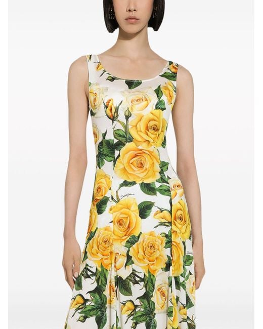 Dolce & Gabbana Metallic Rose-Print Maxi Dress