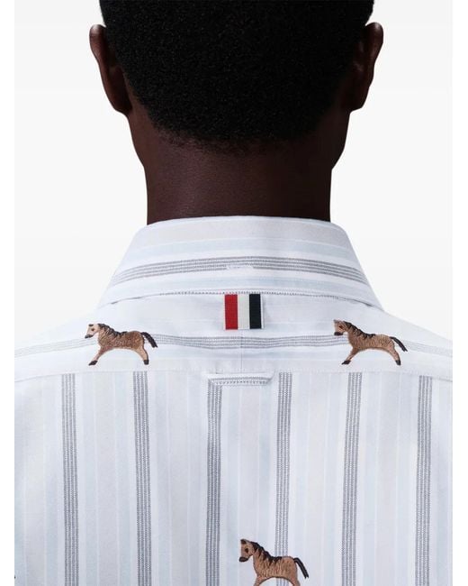 Thom Browne Gray Button-Fastening Horse-Pattern Shirt for men