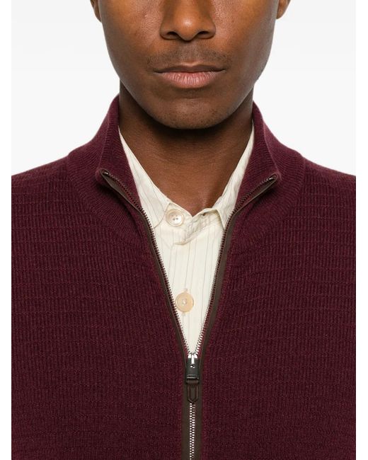 Canali Purple Zip-Up Ribbed-Knit Sweater for men