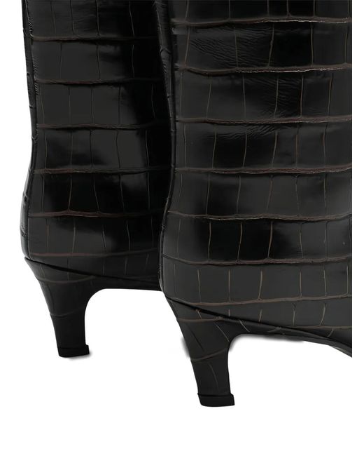 Totême Black Croc-Embossed Knee-High Boots