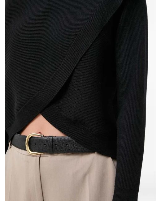 Morgan Black Crossover Ribbed-Knit Sweater