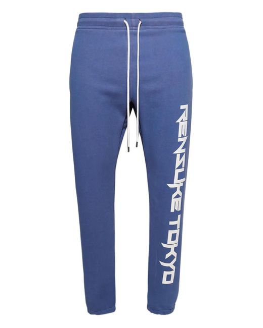 Rensuke Tokyo Blue Drawstring-Cuffed Cotton Tracksuit Bottoms for men