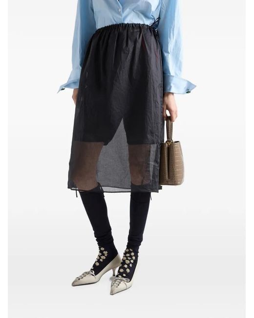 Prada Black Cotton Organdy Midi-Skirt