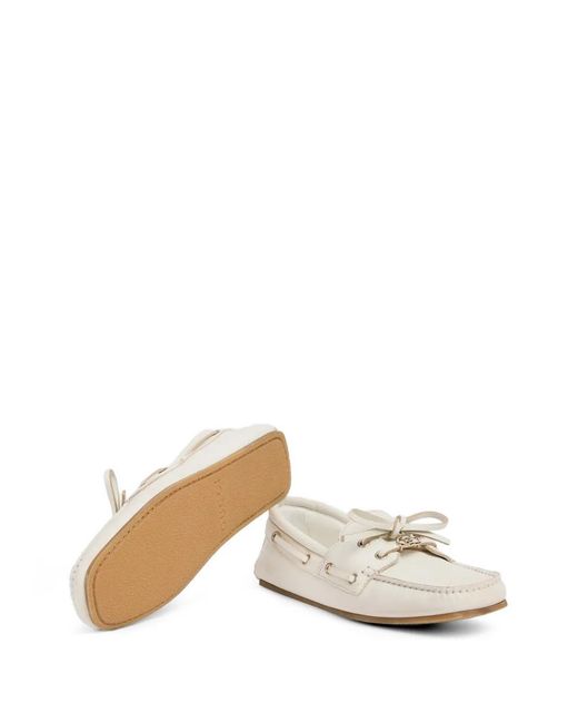 Gucci White Logo-Plaque Tie-Fastening Boat Shoes