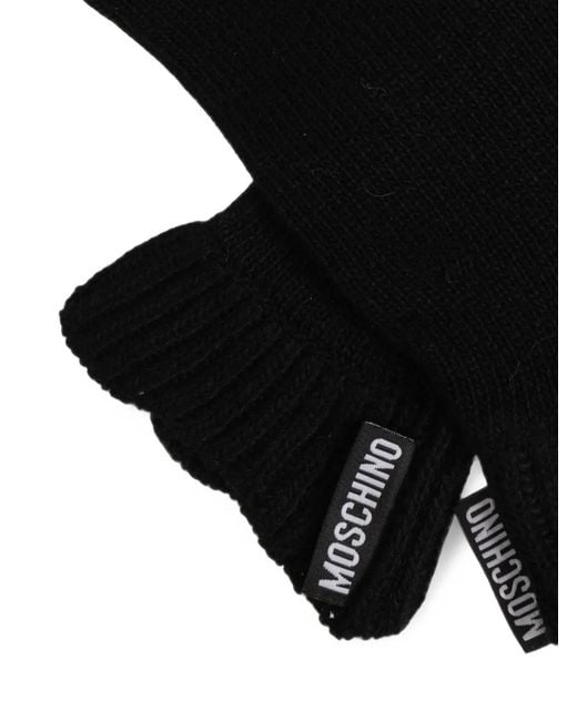 Moschino Black Logo-Patch Knitted Gloves