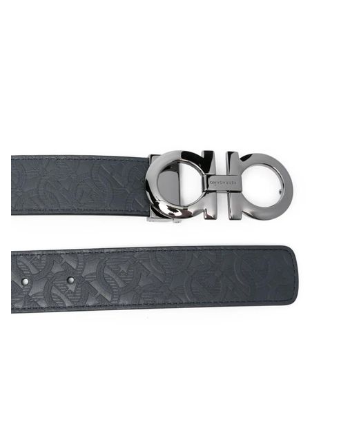 Ferragamo Gray Logo-Buckle Patterned Belt for men