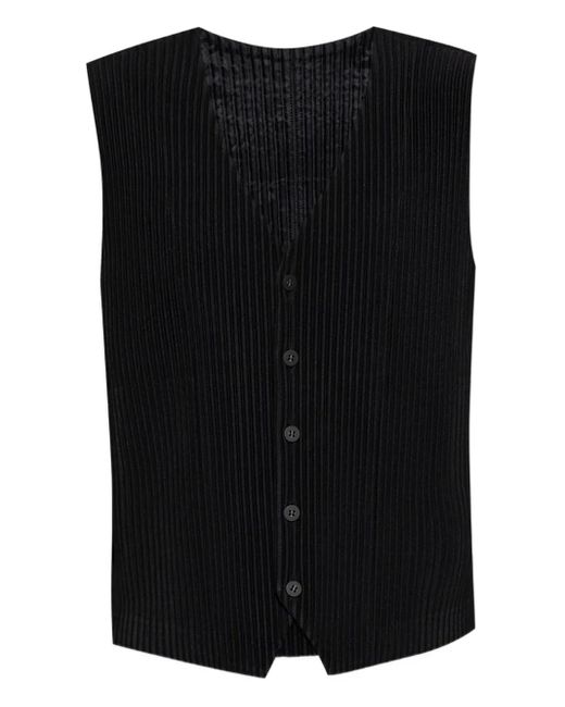 Homme Plissé Issey Miyake Black Pleated Button-Down Waistcoat for men
