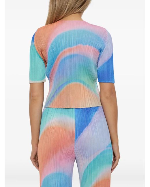 Pleats Please Issey Miyake Blue Pleated Button-Front Cardigan