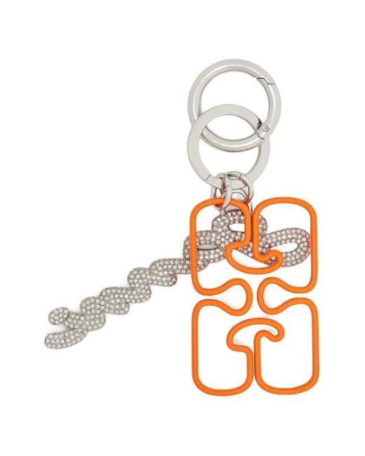Ganni White Chain-Embellished Keyring