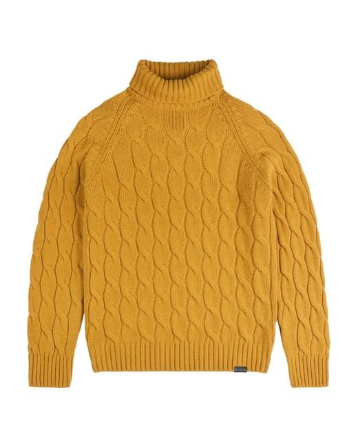 Fay Yellow Cable Knit Roll-Neck Sweater for men