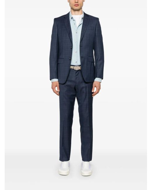 Boss Blue Check-Pattern Single-Breasted Suit for men