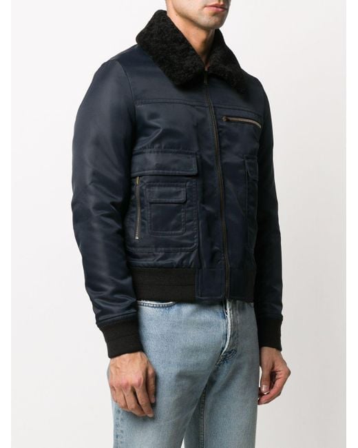 Saint Laurent Synthetic Aviator Bomber Jacket In Nylon With Shearling