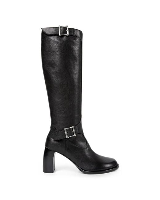 Ann Demeulemeester Black Buckle-Detail Leather Boots